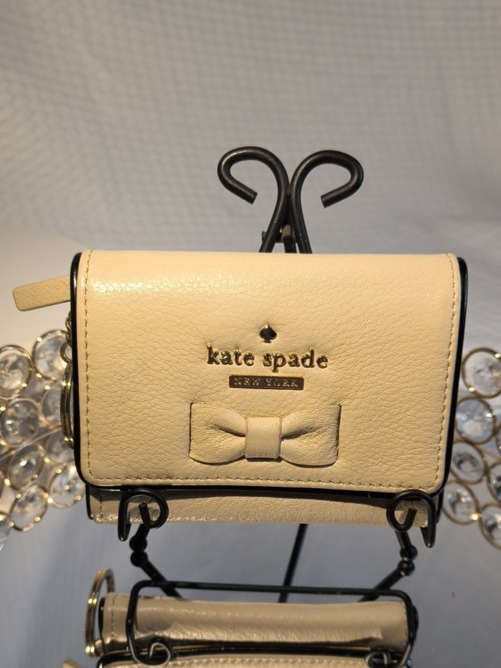 kate spade Cream Leather Bow Compact Crossbody Wallet